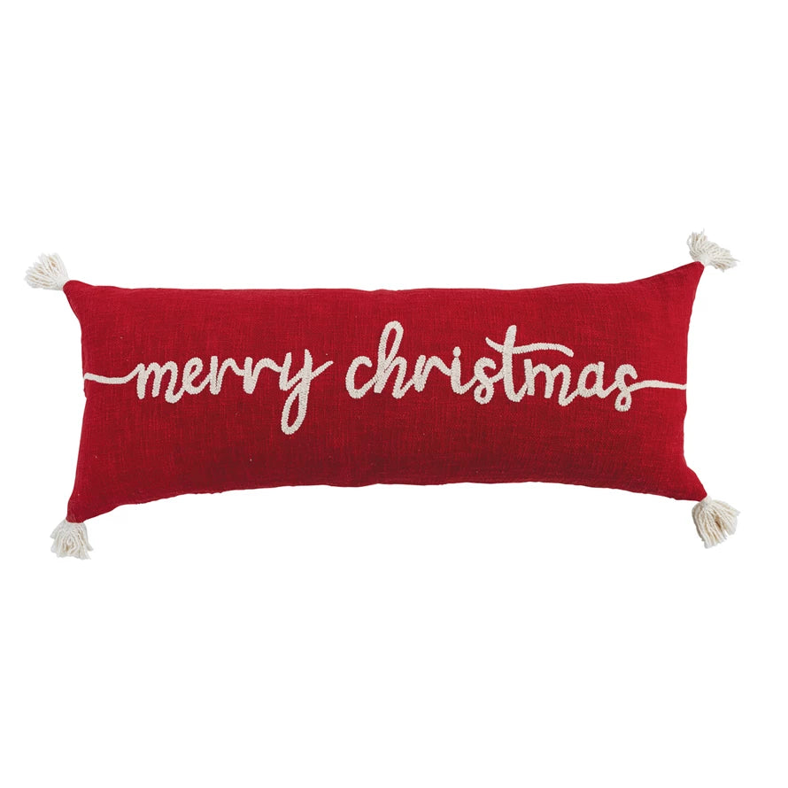 MERRY CHRISTMAS LUMBAR PILLOW WITH TASSELS