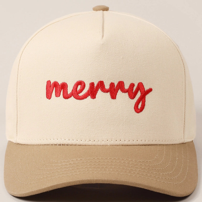TAN MERRY EMBROIDERY CANVAS HAT