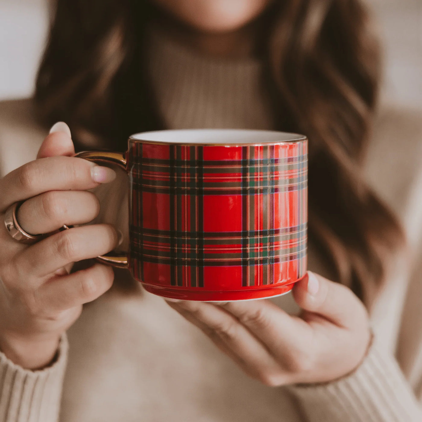 RED PLAID 14OZ MUG