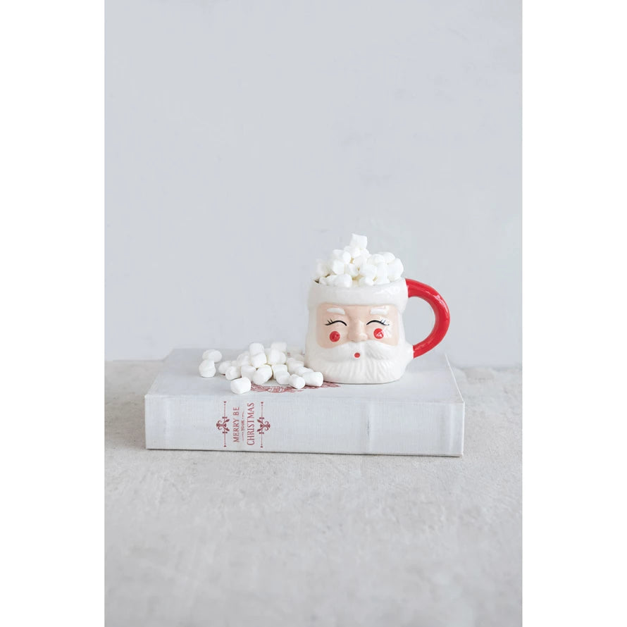 HAND-PAINTED STONEWARE SANTA MUG