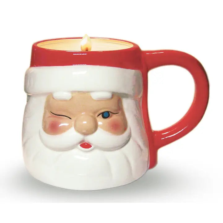 LARGE CERAMIC WINKING SANTA MUG CANDLE