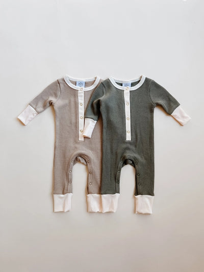WAFFLE ROMPER - OLIVE