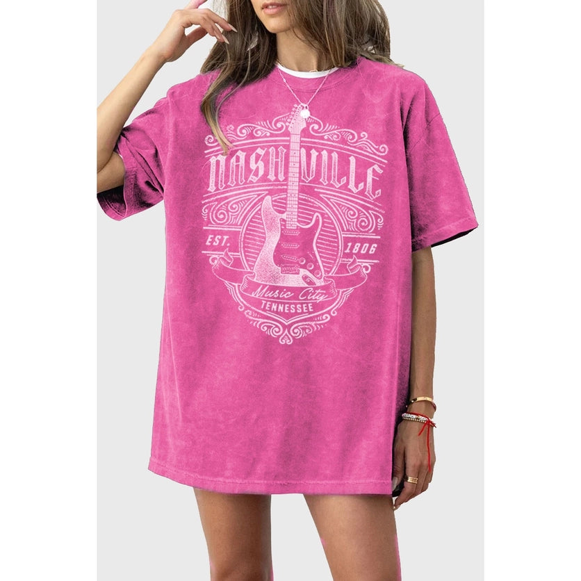 PINK NASHVILLE MUSIC CITY OVERSIZED GRAPHIC TEE