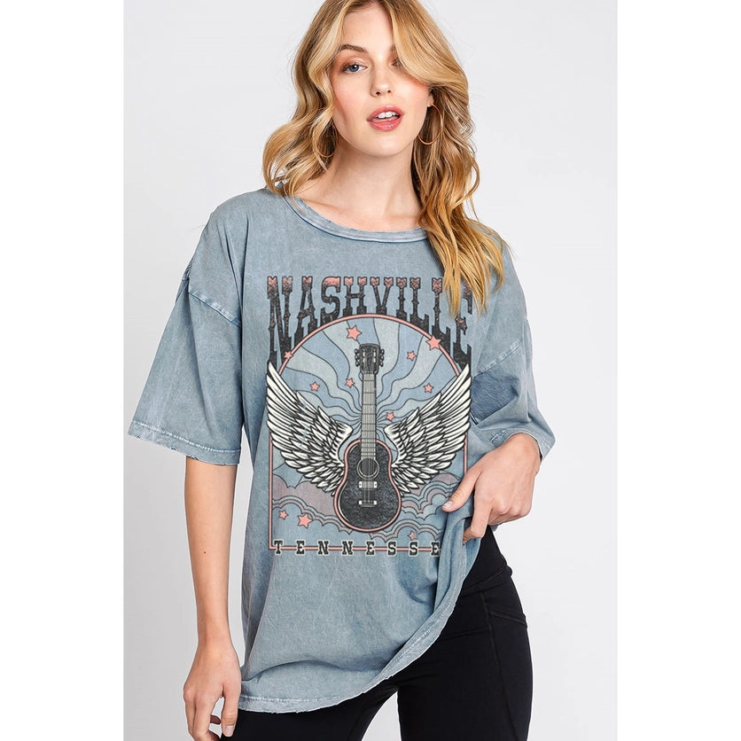 BLUE NASHVILLE OVERSIZED GRAPHIC TEE