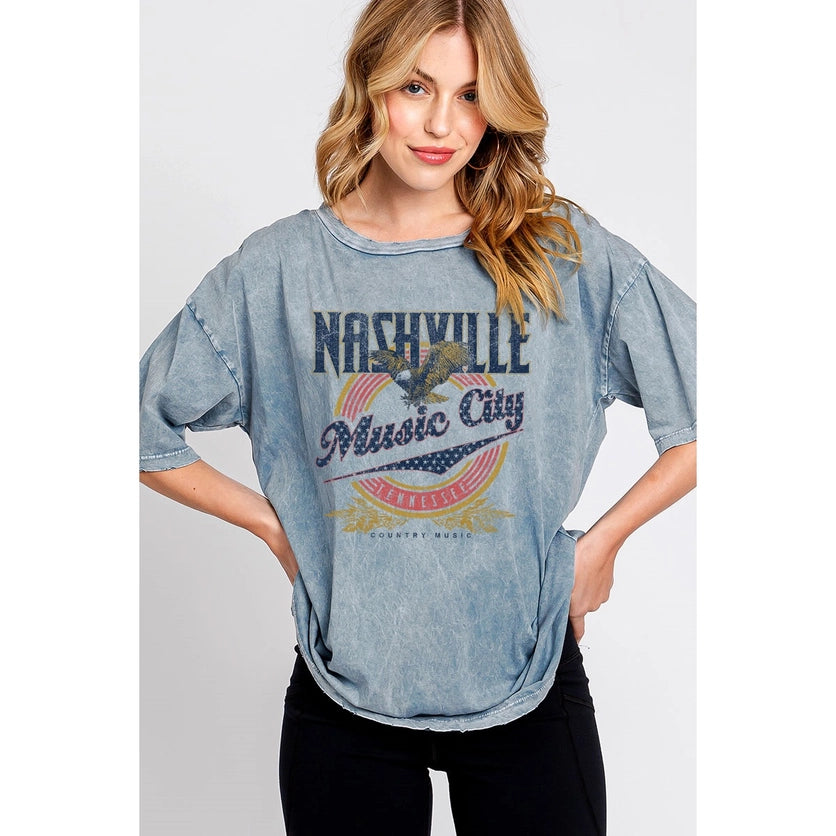 VINTAGE BLUE NASHVILLE OVERSIZED GRAPHIC TEE