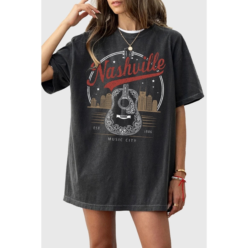 BLACK NASHVILLE OVERSIZED GRAPHIC TEE