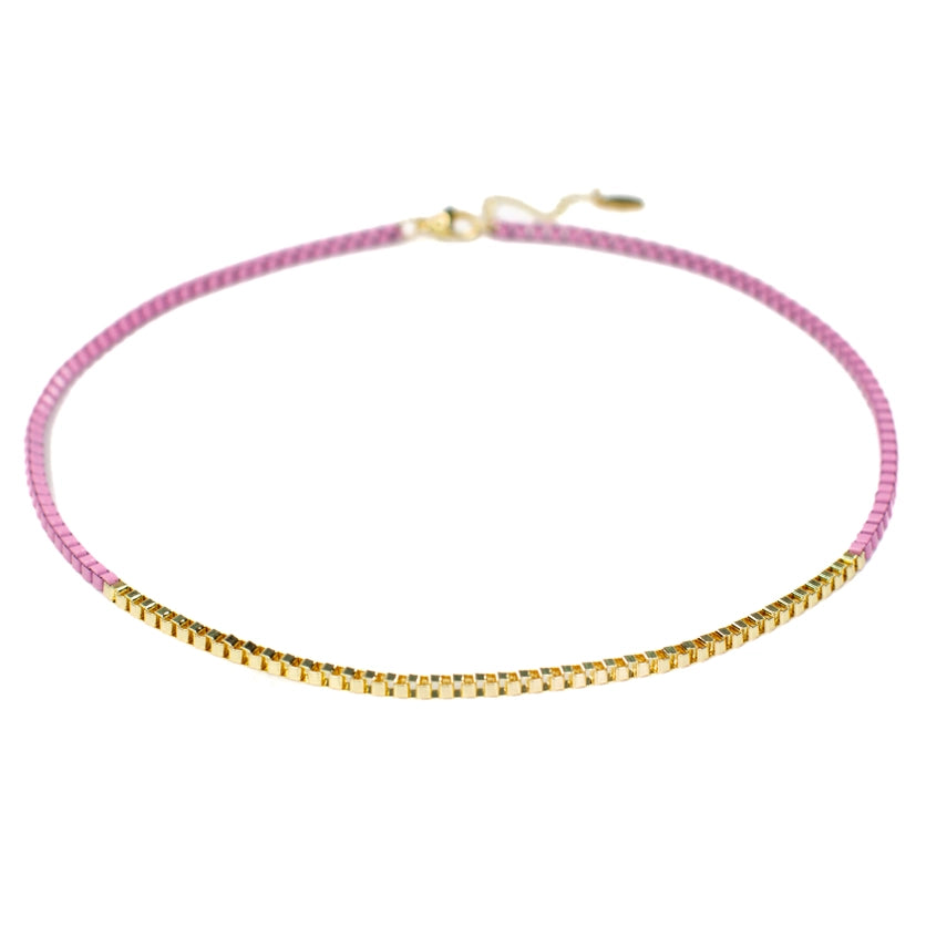 PINK AND 18K GOLD BOX LINK NECKLACE