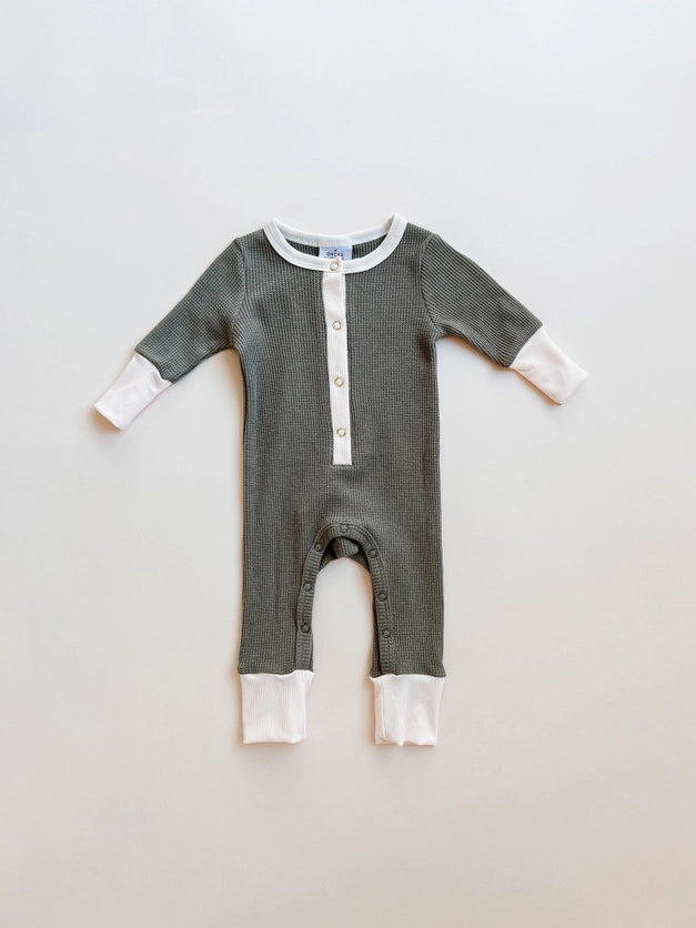 WAFFLE ROMPER - OLIVE