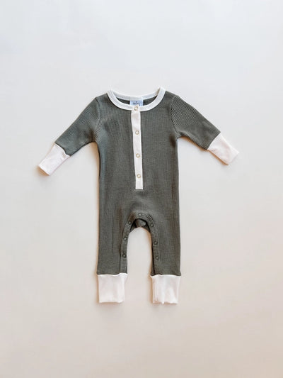 WAFFLE ROMPER - OLIVE