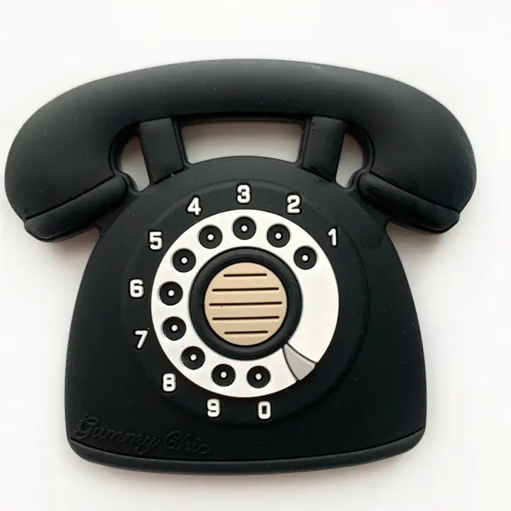 BLACK ROTARY DIAL PHONE SILICONE TEETHER