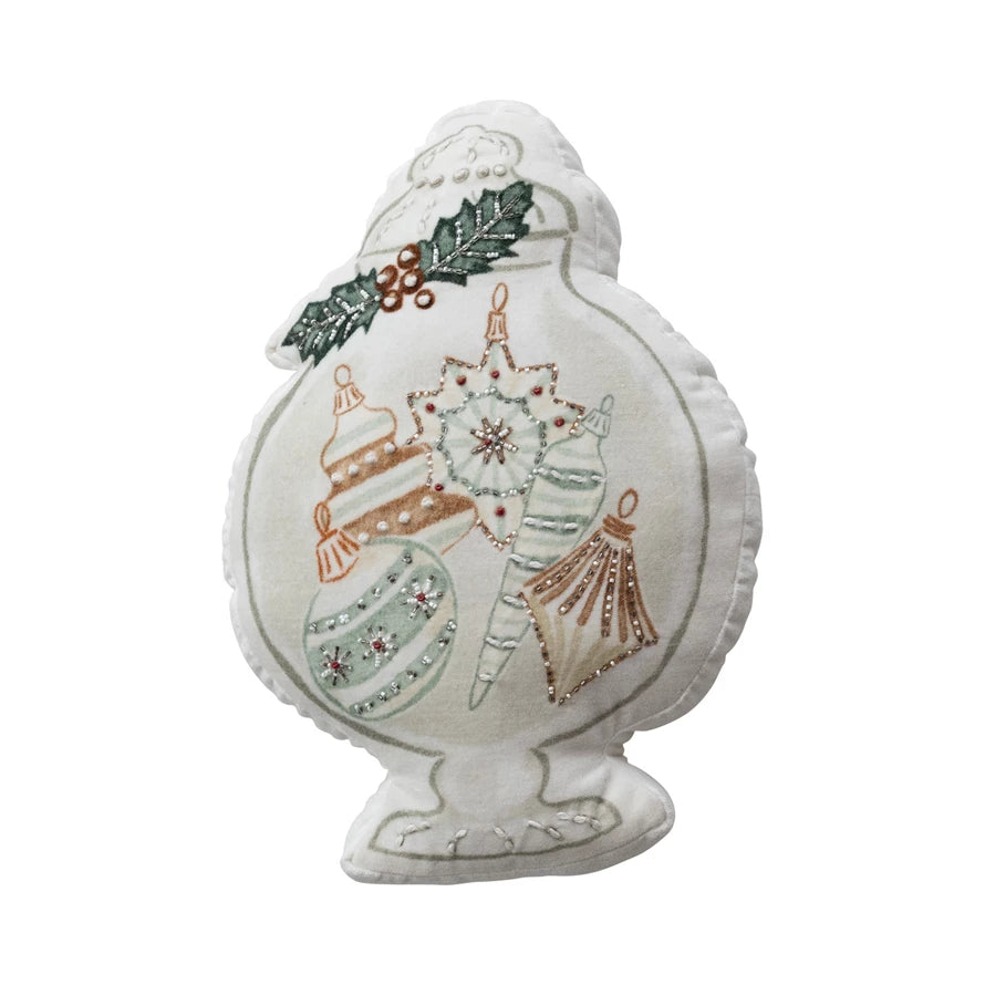 VELVET CANDY JAR W/ ORNAMENTS PILLOW