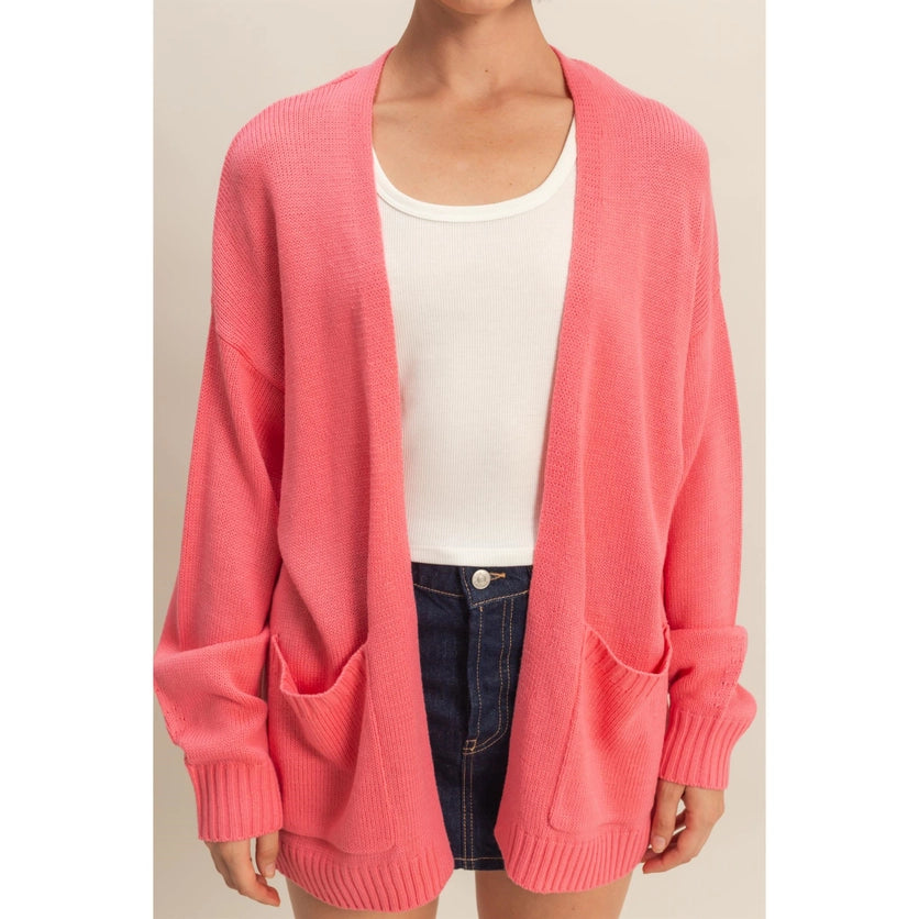 PINK OVERSIZED OPEN-FRONT CARDIGAN SWEATER