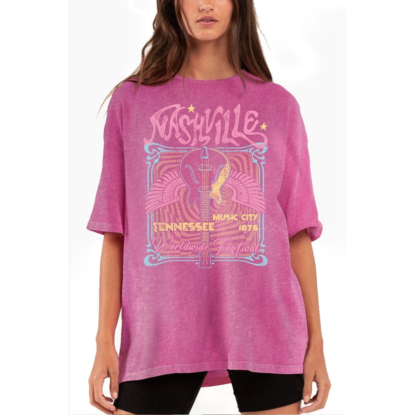 PINK NASHVILLE OVERSIZED GRAPHIC TEE