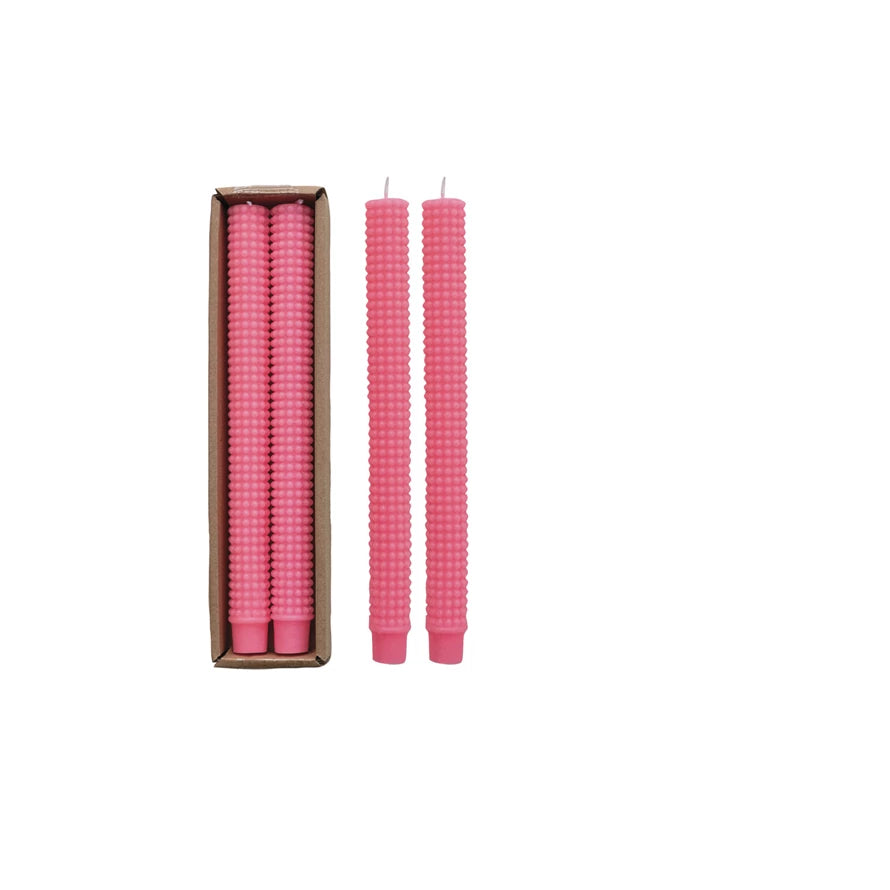 PINK HOBNAIL TAPER CANDLE