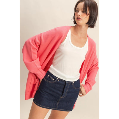 PINK OVERSIZED OPEN-FRONT CARDIGAN SWEATER