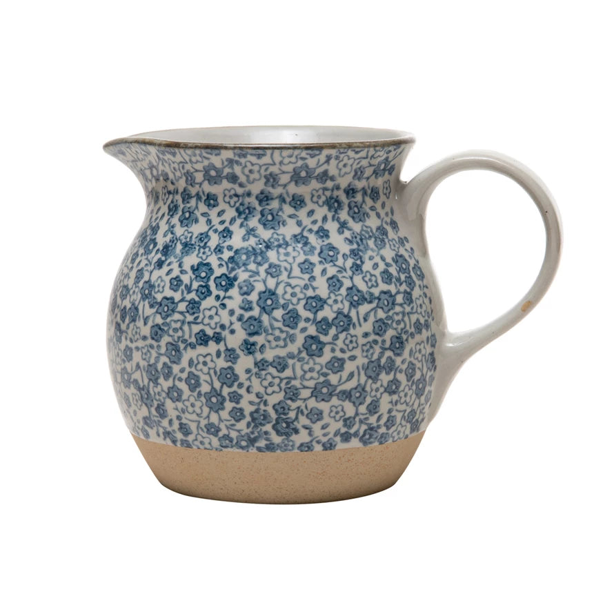 BLUE HAND-PAINTED STONEWARE PITCHER