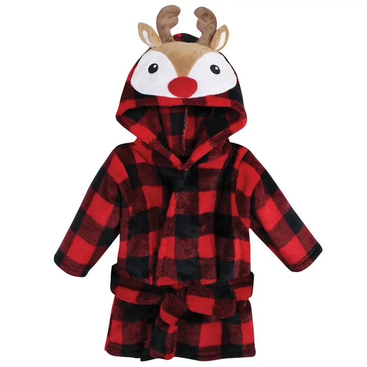 RED PLAID BABY REINDEER BATHROBE