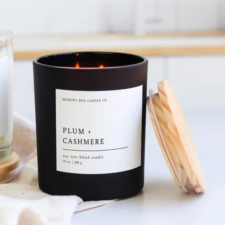 PLUM + CASHMERE 10oz MATTE BLACK GLASS SOY CANDLE