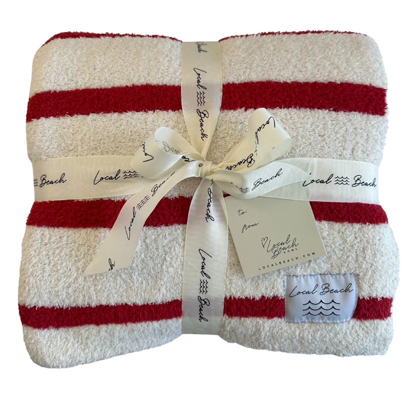 RED STRIPED COZY LUXE HOME BLANKET