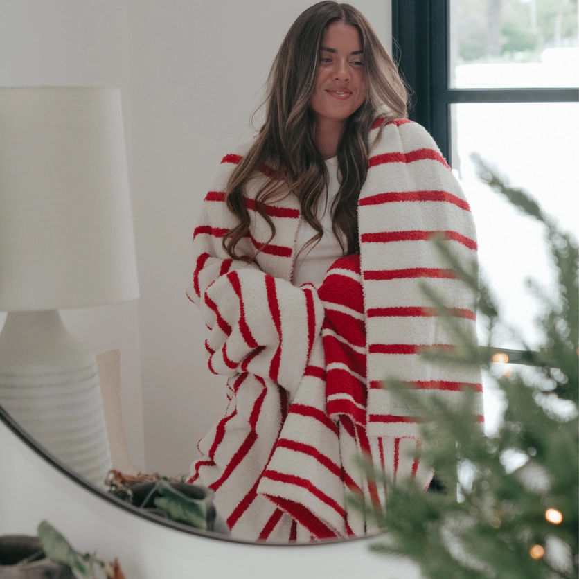 RED STRIPED COZY LUXE HOME BLANKET