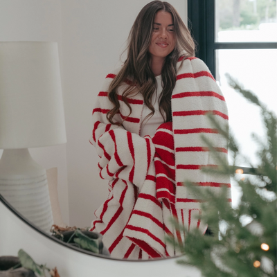 RED STRIPED COZY LUXE HOME BLANKET