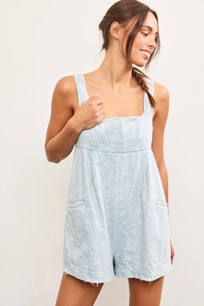 STARS STRIPED DENIM ROMPER