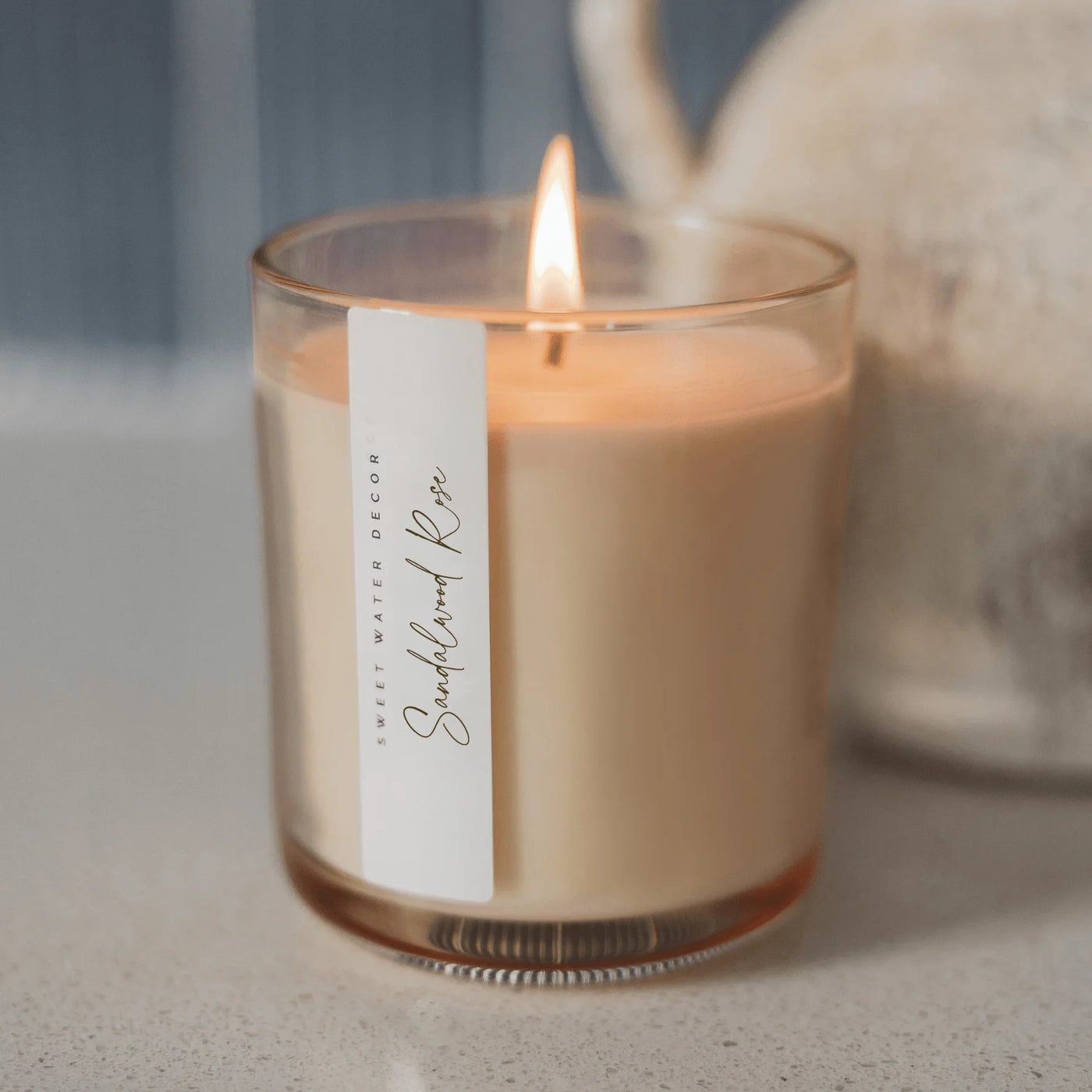 SANDALWOOD ROSE TINTED GLASS - 12 OZ CANDLE