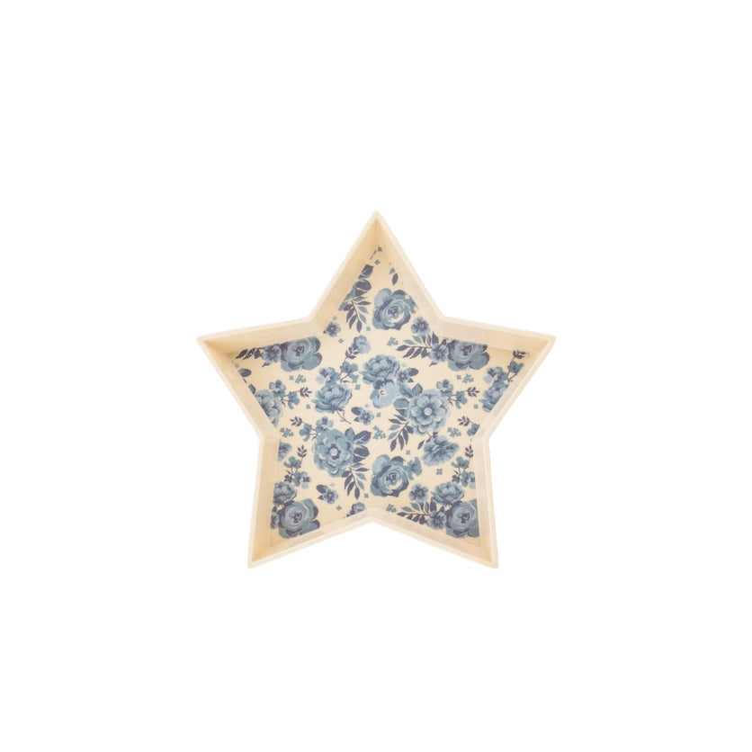 BLUE FLOWERS STAR SHAPED BAMBOO TRAY