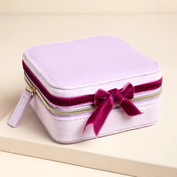 TRAVEL PINK & BURGUNDY VELVET SQUARE JEWELRY CASE