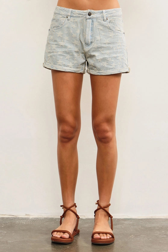 STARS STRIPED DENIM SHORTS