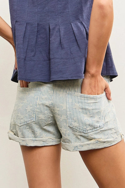 STARS STRIPED DENIM SHORTS