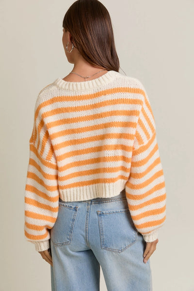 LONG SLEEVE V-NECK STRIPED SWEATER