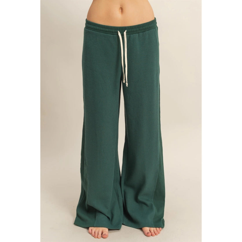 GREEN WAFFLED KNIT PANTS