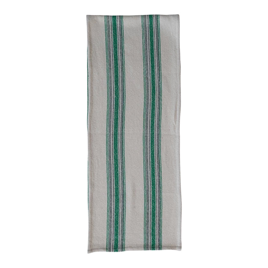 GREEN WOVEN COTTON TABLE RUNNER