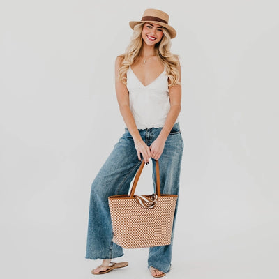 TAN WOVEN ORGANIZER TOTE BAG