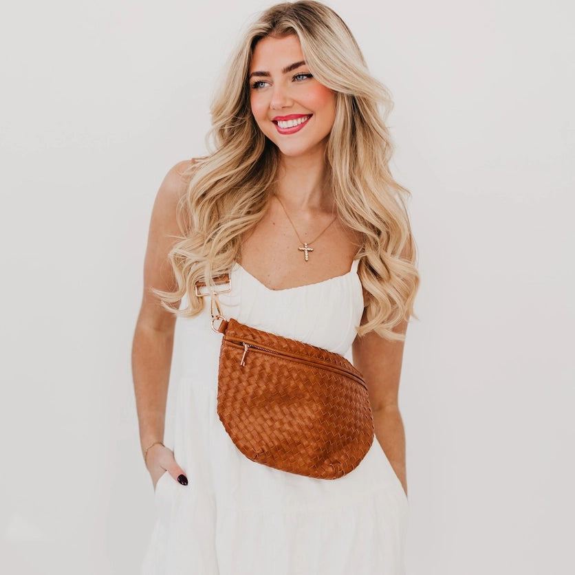SOLID TAN WOVEN BUM BAG