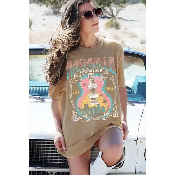 TAUPE NASHVILLE OVERSIZED GRAPHIC TEE