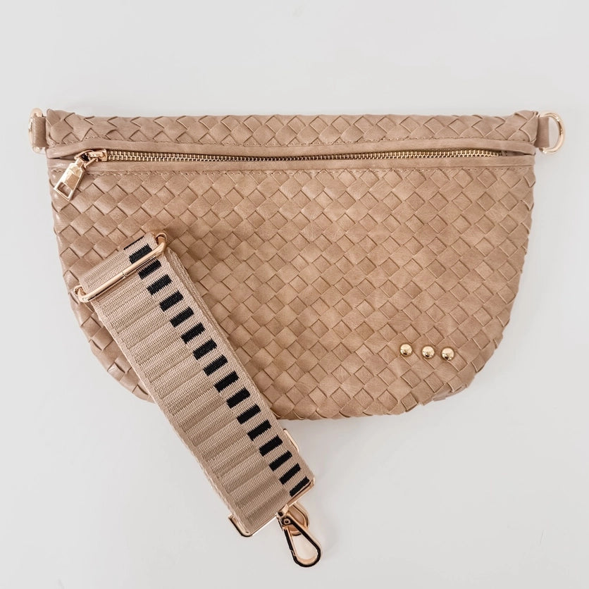 SOLID TAUPE WOVEN BUM BAG