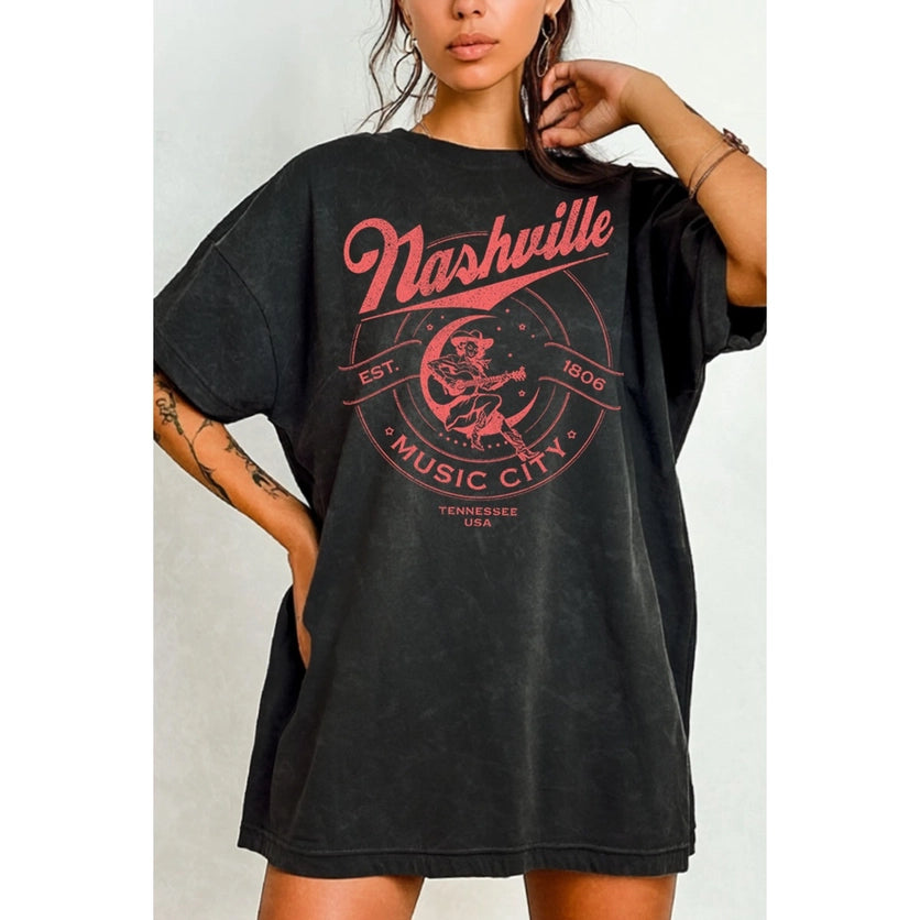 MINERAL BALCK NASHVILLE MUSIC CITY OVERSIZED GRAPHIC TEE