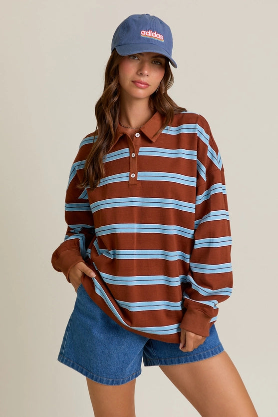 BROWN OVERSIZED COLLARED TOP