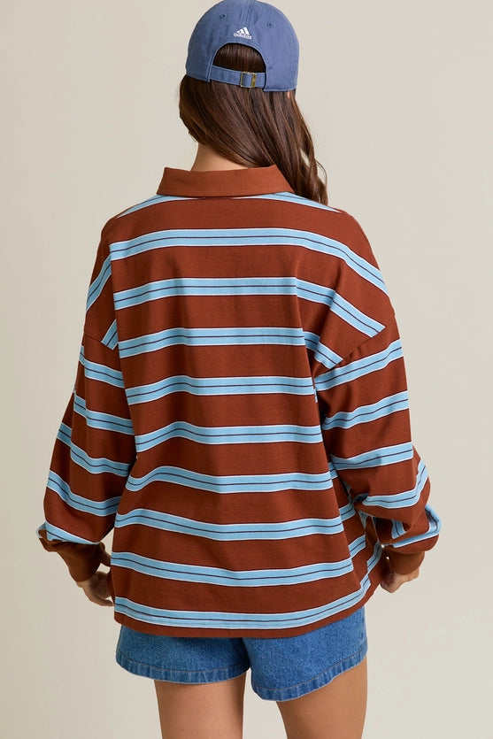 BROWN OVERSIZED COLLARED TOP