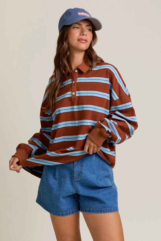 BROWN OVERSIZED COLLARED TOP