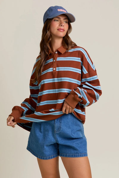 BROWN OVERSIZED COLLARED TOP