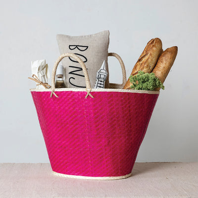 PINK PALM LEAF TOTE