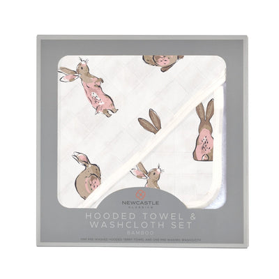 BUNNIES BAMBOO HOODIED TOWEL & WASHCLOTH SET