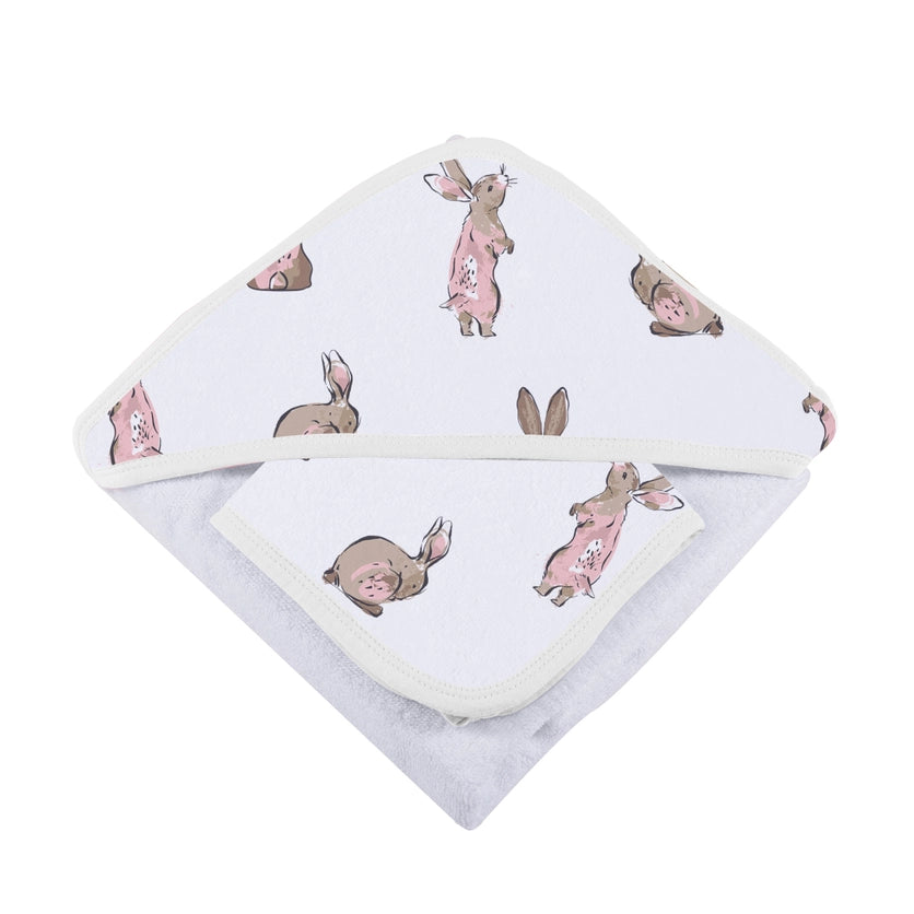 BUNNIES BAMBOO HOODIED TOWEL & WASHCLOTH SET