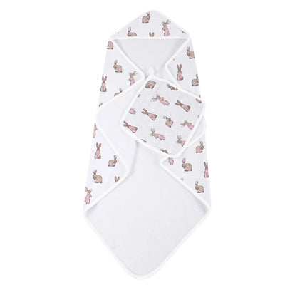 BUNNIES BAMBOO HOODIED TOWEL & WASHCLOTH SET