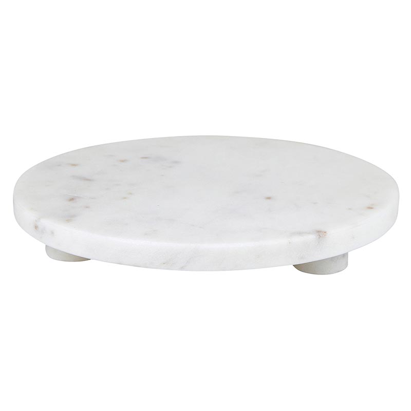 WHITE MARBLE FOOTED TRAY 8"