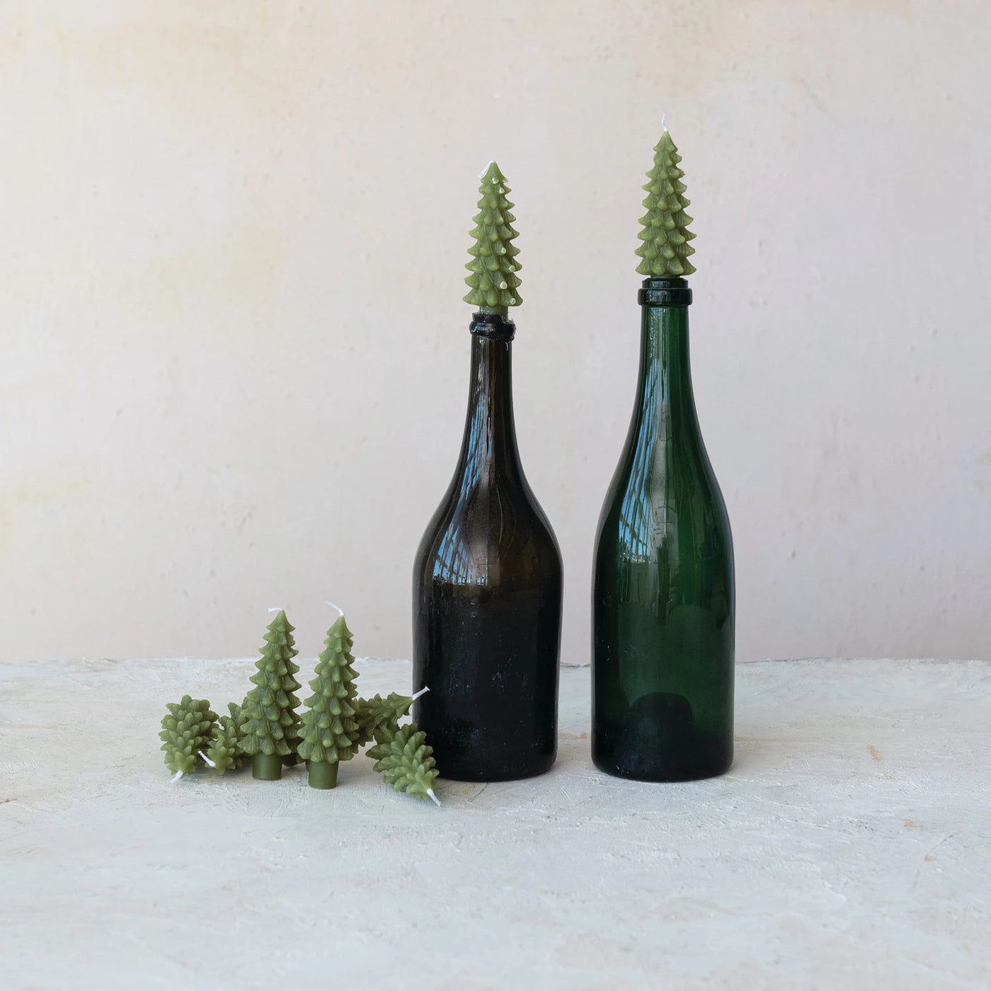 UNSCENTED TREE SHAPED BOTTLE TAPER CANDLES