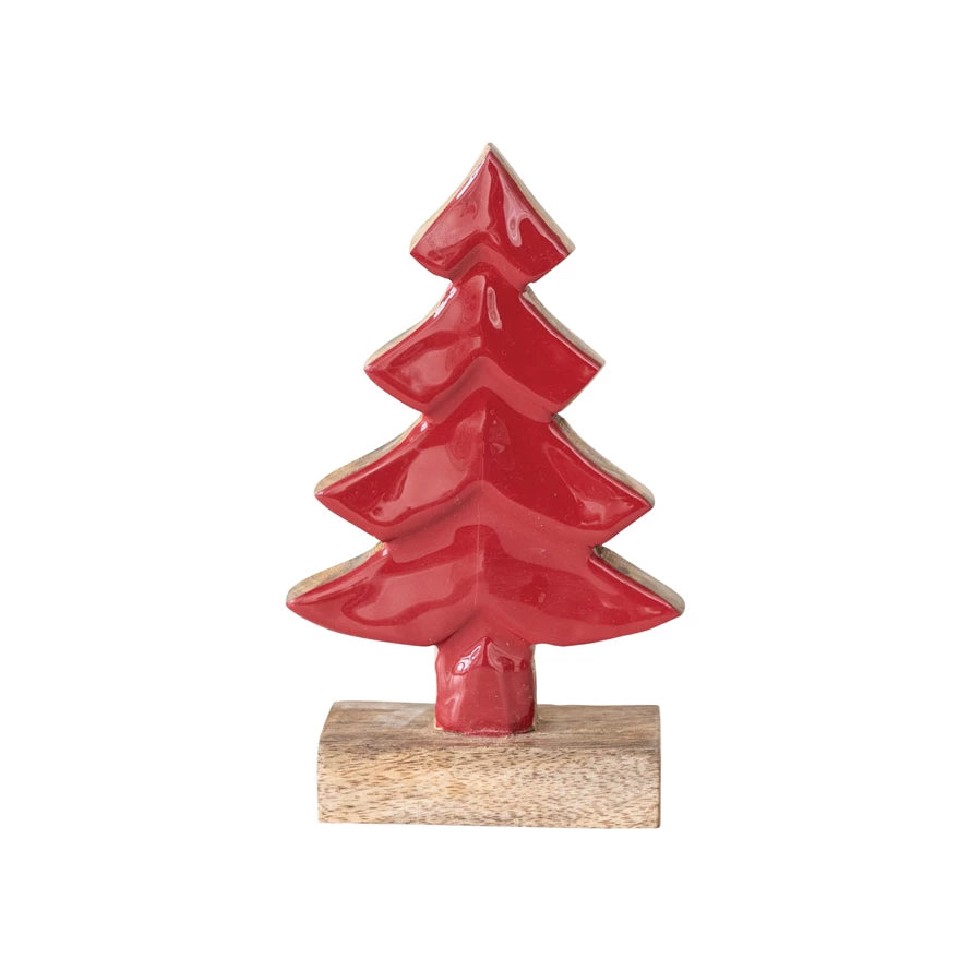 CARVED ENAMELED MANGO WOOD TREE